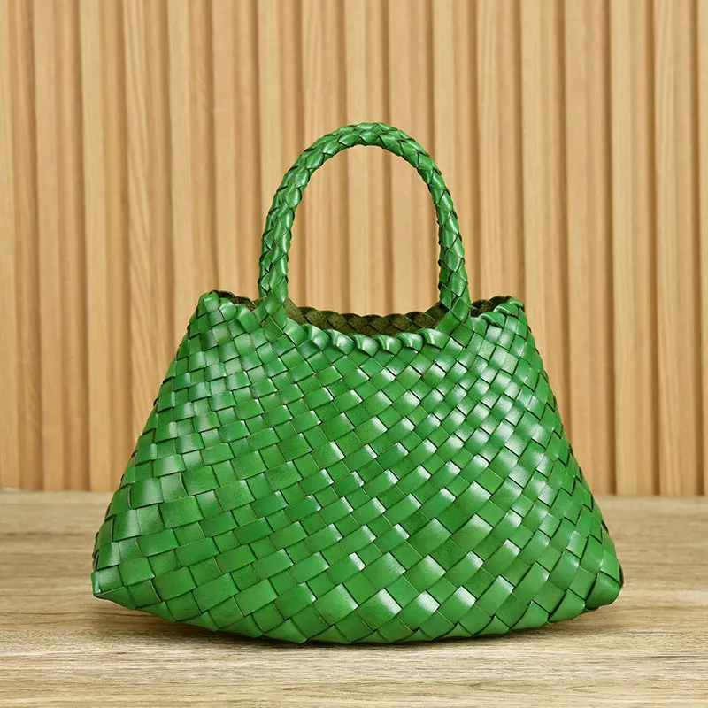 Dragon Diffusion New Woven Bag First Layer Cowhide Handmade Vegetable Basket Bag Genuine Leather Women's Bag