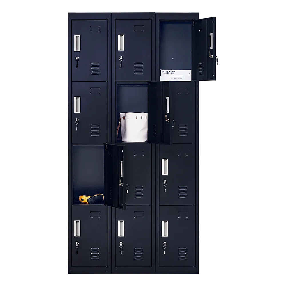 Durable 12-Door Locker, Black, Ventilated, Steel Storage Unit