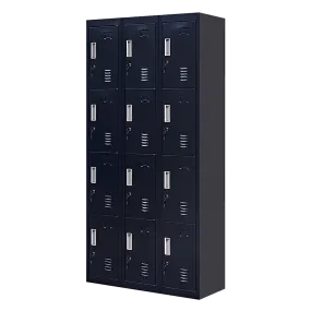 Durable 12-Door Locker, Black, Ventilated, Steel Storage Unit