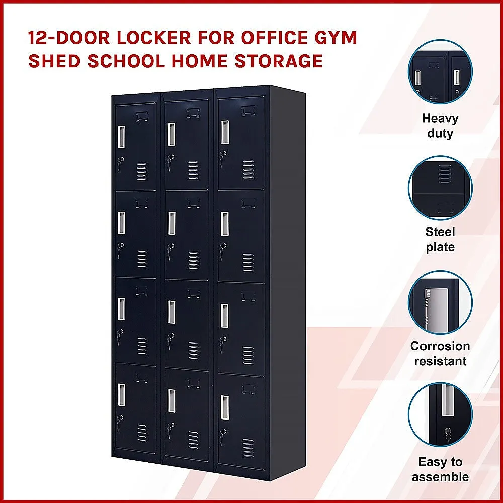 Durable 12-Door Locker, Black, Ventilated, Steel Storage Unit