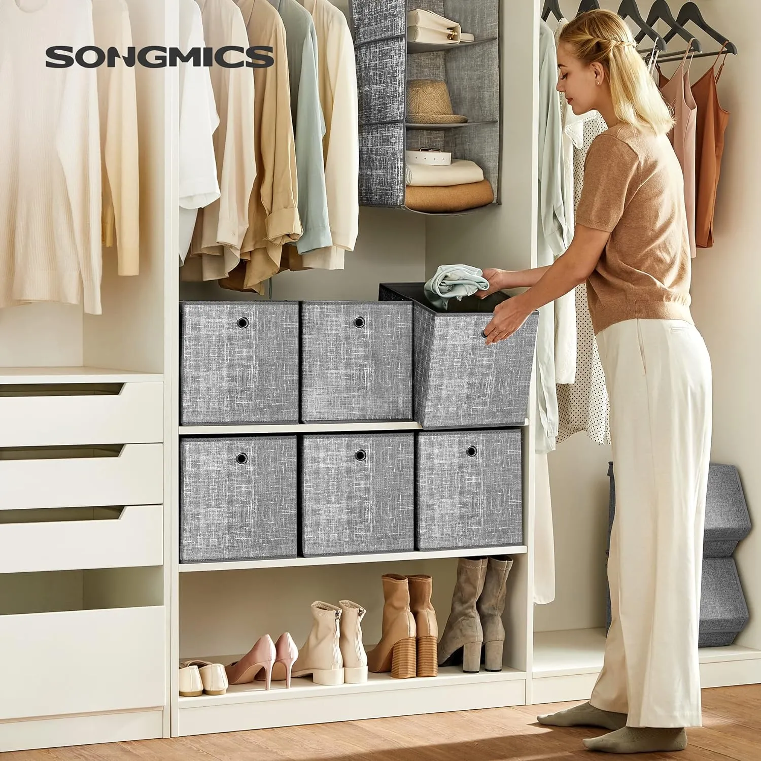 Durable Storage Boxes, 6-Pack, Grey Non-Woven Fabric - SONGMICS