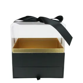 Elegant Clear Lid Gift Box with Ribbon and Drawer for Special Occasions - Black/Gold