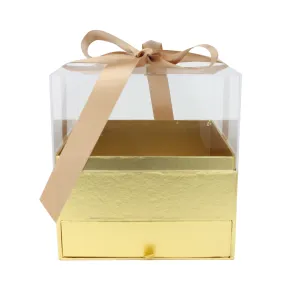 Elegant Clear Lid Gift Box with Ribbon and Drawer for Special Occasions - Gold