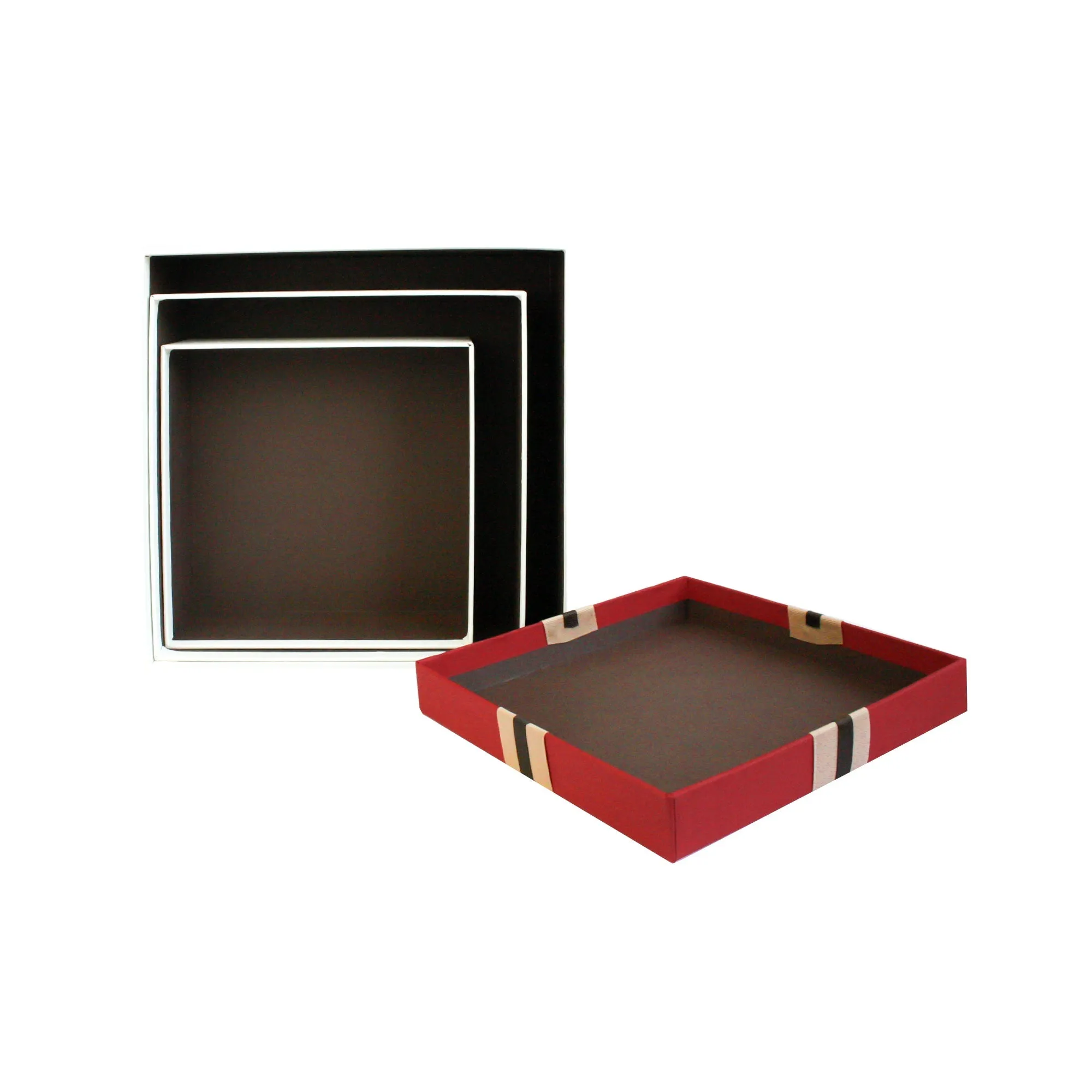 Elegant Cream/Red Gift Boxes - Set of 3