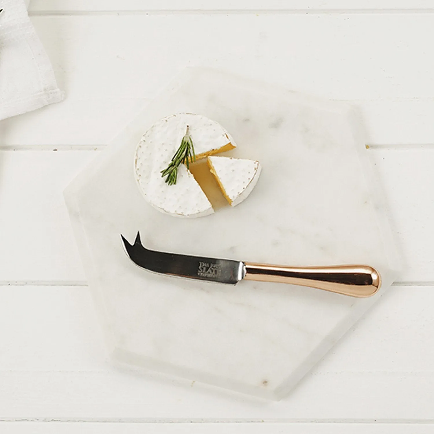 Hexagonal Marble Board with Copper Cheese Knife