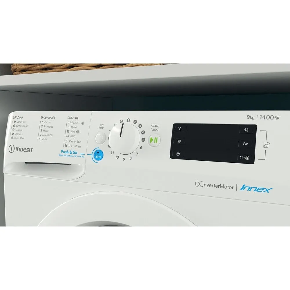 Indesit BWE91496XWUKN 9kg Washing Machine, 1400 rpm, 59.5cm Wide - White