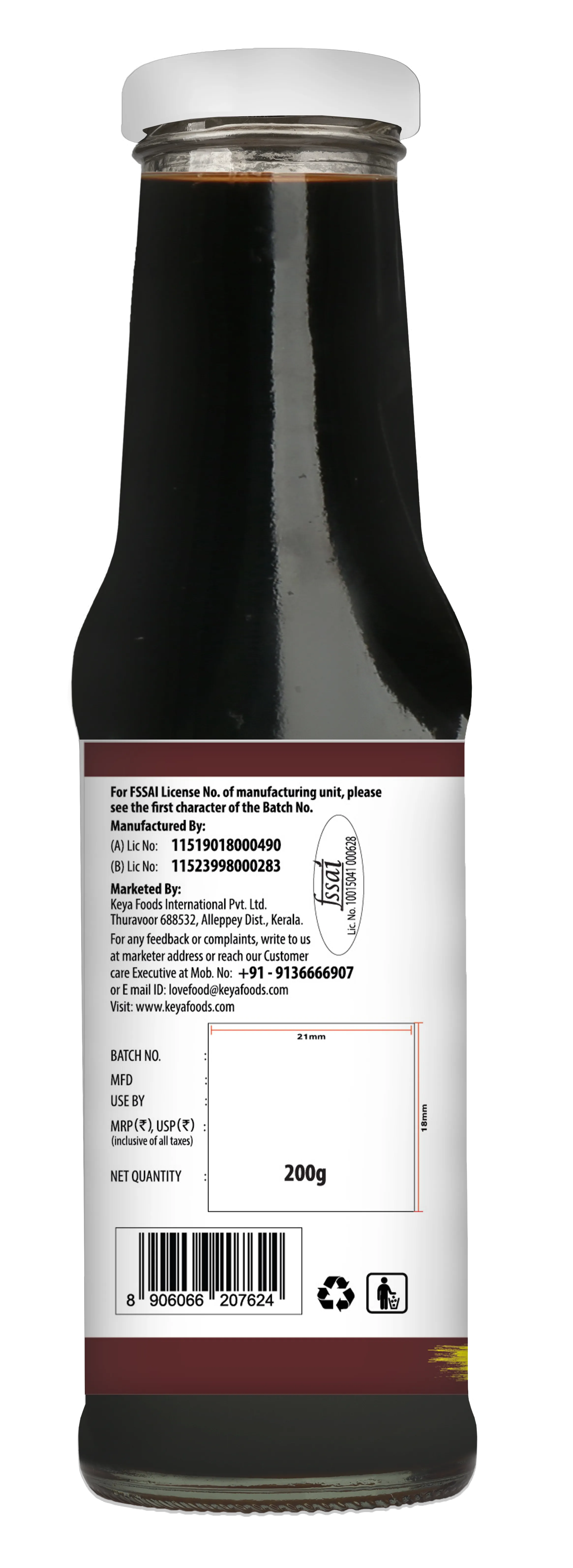 Keya Chinese Sauce Combo- Red Chilli Sauce 200g, Green Chilli Sauce 190g, Dark Soya Sauce 210g, Combo Pack 3