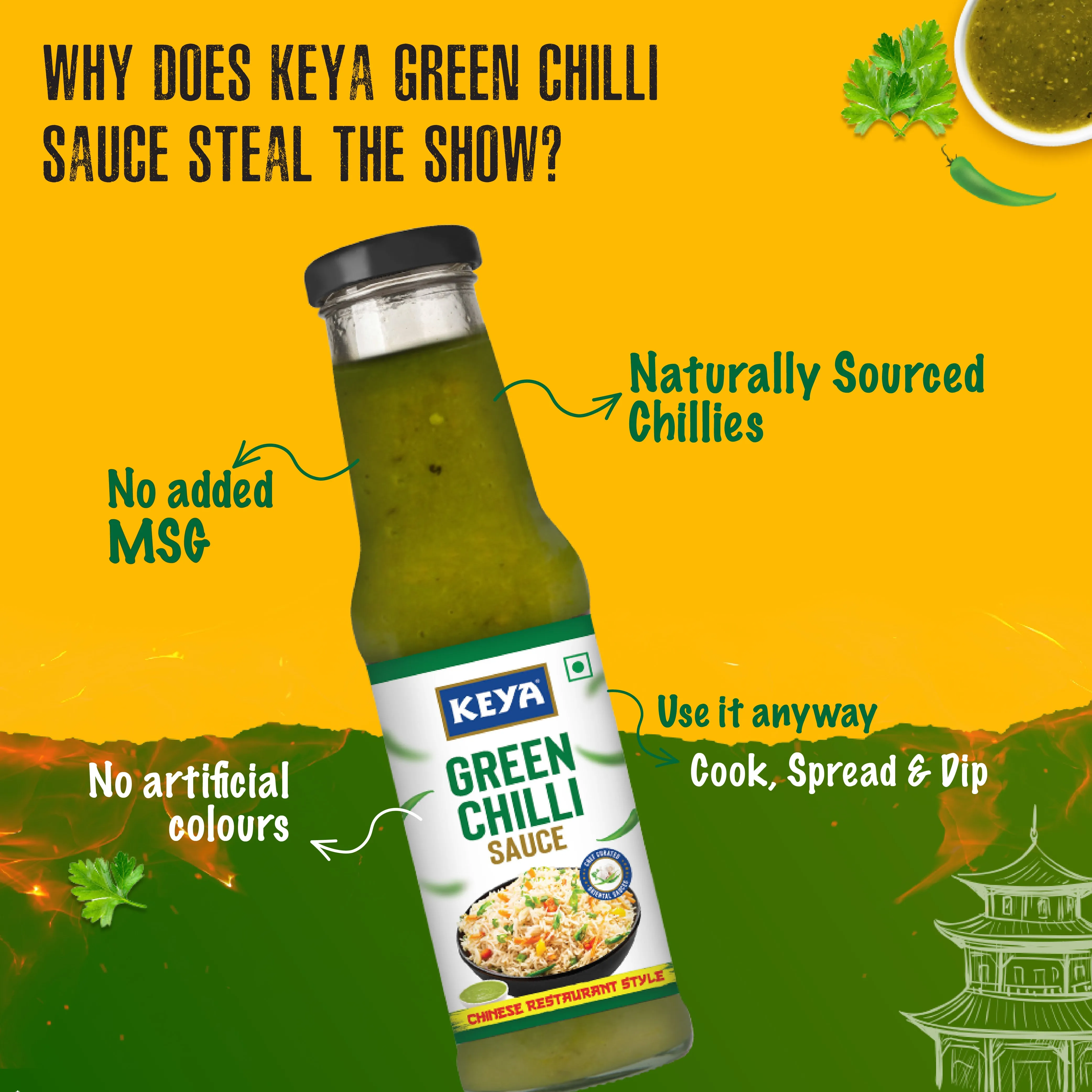 Keya Chinese Sauce Combo- Red Chilli Sauce 200g, Green Chilli Sauce 190g, Dark Soya Sauce 210g, Combo Pack 3