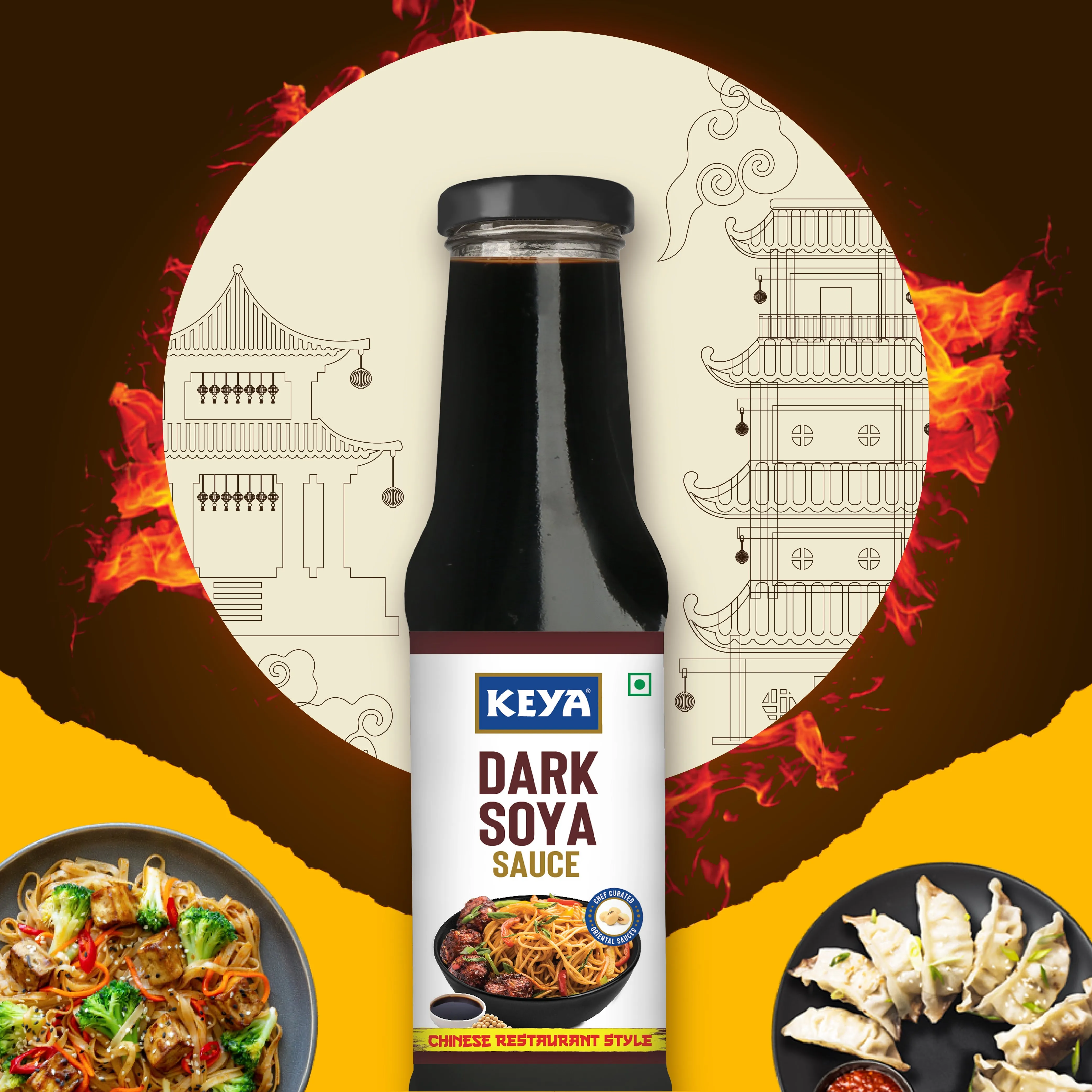 Keya Chinese Sauce Combo- Red Chilli Sauce 200g, Green Chilli Sauce 190g, Dark Soya Sauce 210g, Combo Pack 3