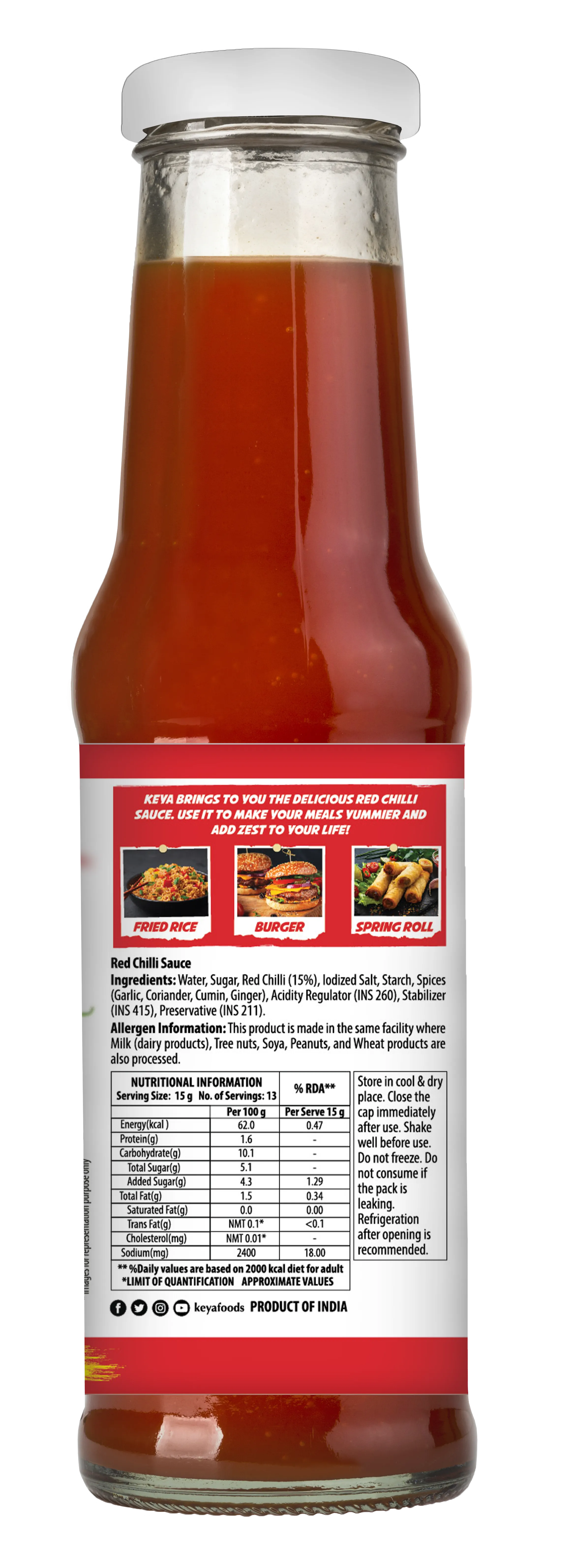 Keya Chinese Sauce Combo- Red Chilli Sauce 200g, Green Chilli Sauce 190g, Dark Soya Sauce 210g, Combo Pack 3