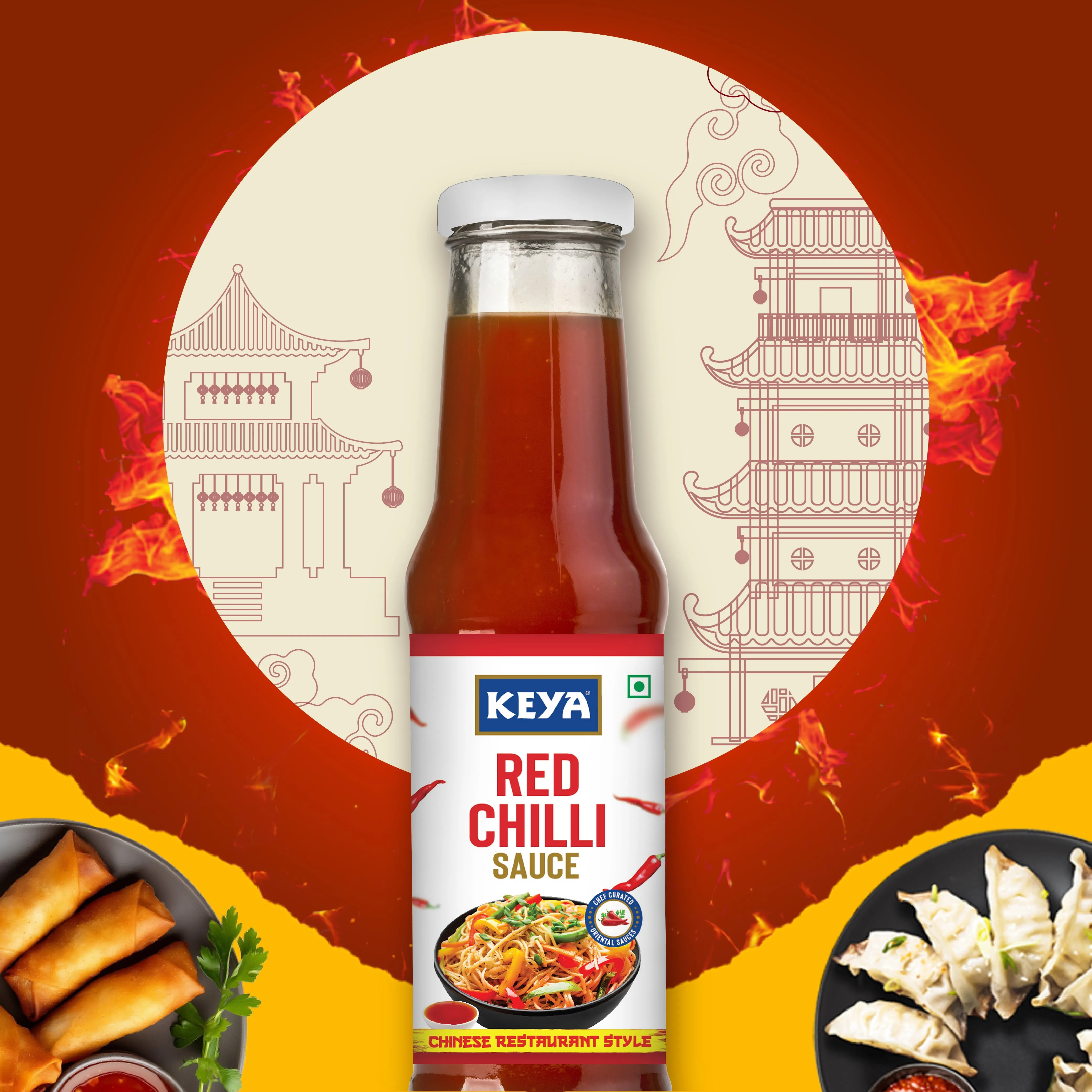 Keya Chinese Sauce Combo- Red Chilli Sauce 200g, Green Chilli Sauce 190g, Dark Soya Sauce 210g, Combo Pack 3