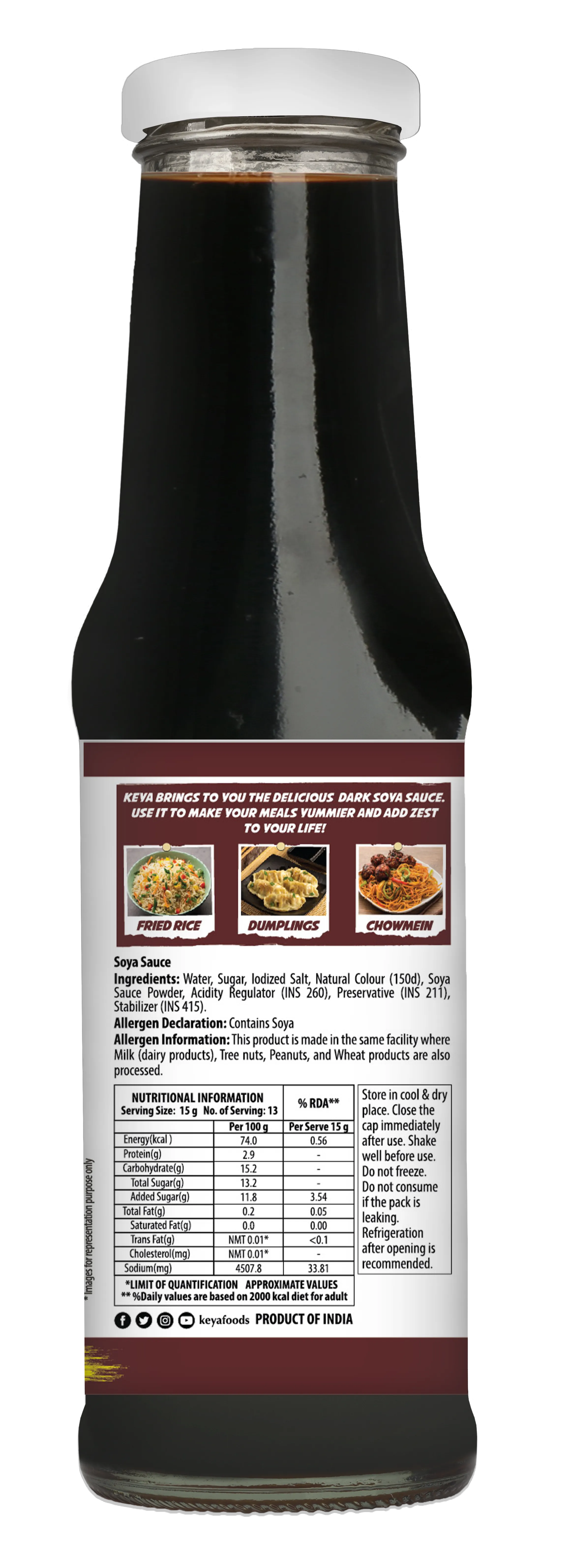 Keya Chinese Sauce Combo- Red Chilli Sauce 200g, Green Chilli Sauce 190g, Dark Soya Sauce 210g, Combo Pack 3