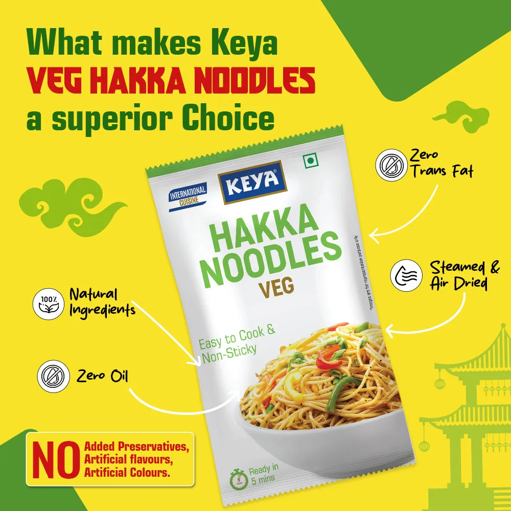 Keya Hakka Noodle Veg 150g | Chinese Restaurant Style | Quick & Easy to Prepare | Steamed & Air Dried | No Oil | Natural Ingredients | No Trans Fat | Premium Quality | Delicious Taste | Ideal for Home-Cooked Chinese Meals Pack of 2