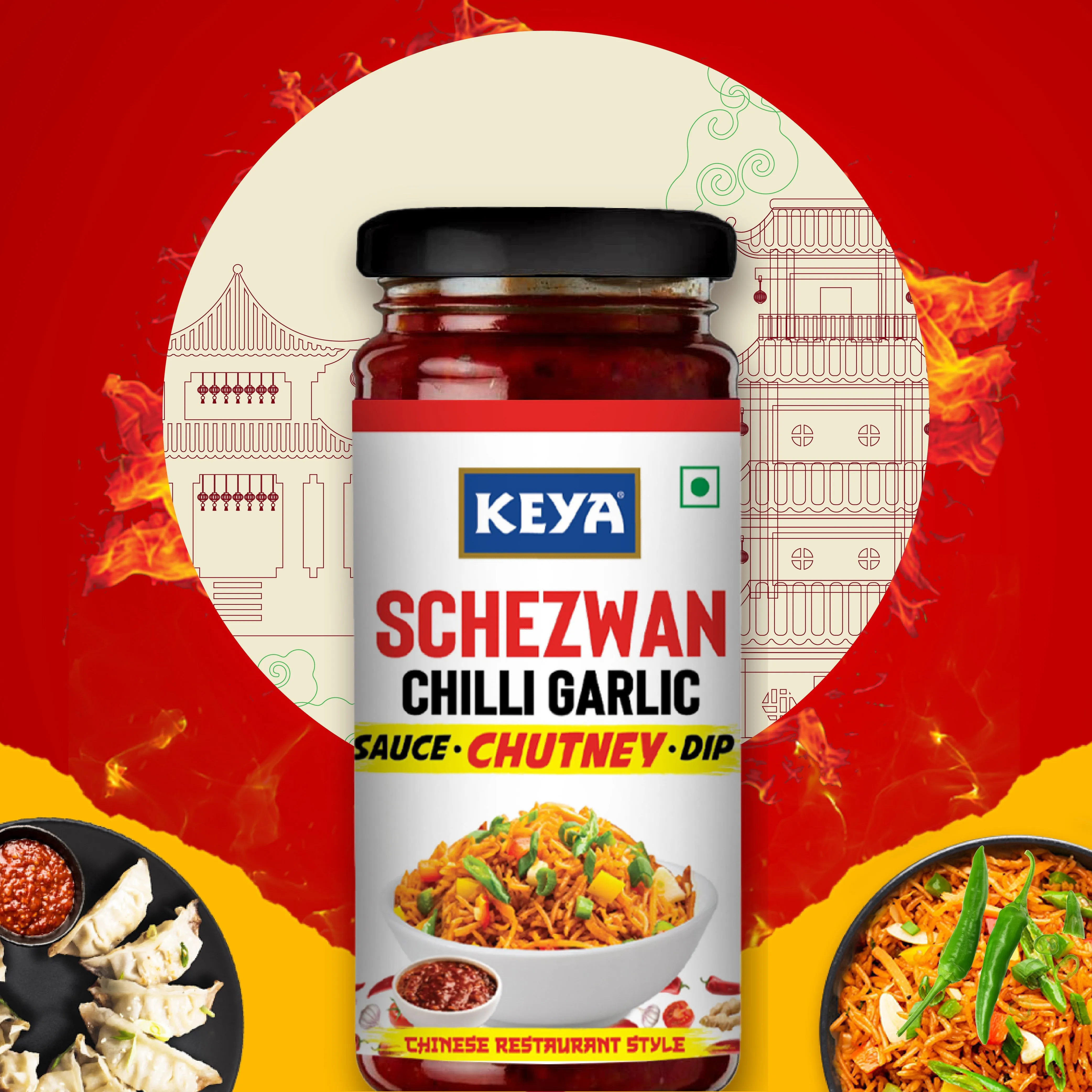 Keya Schezwan Chilli Garlic Chutney -250 gm Each (Pack of 2)