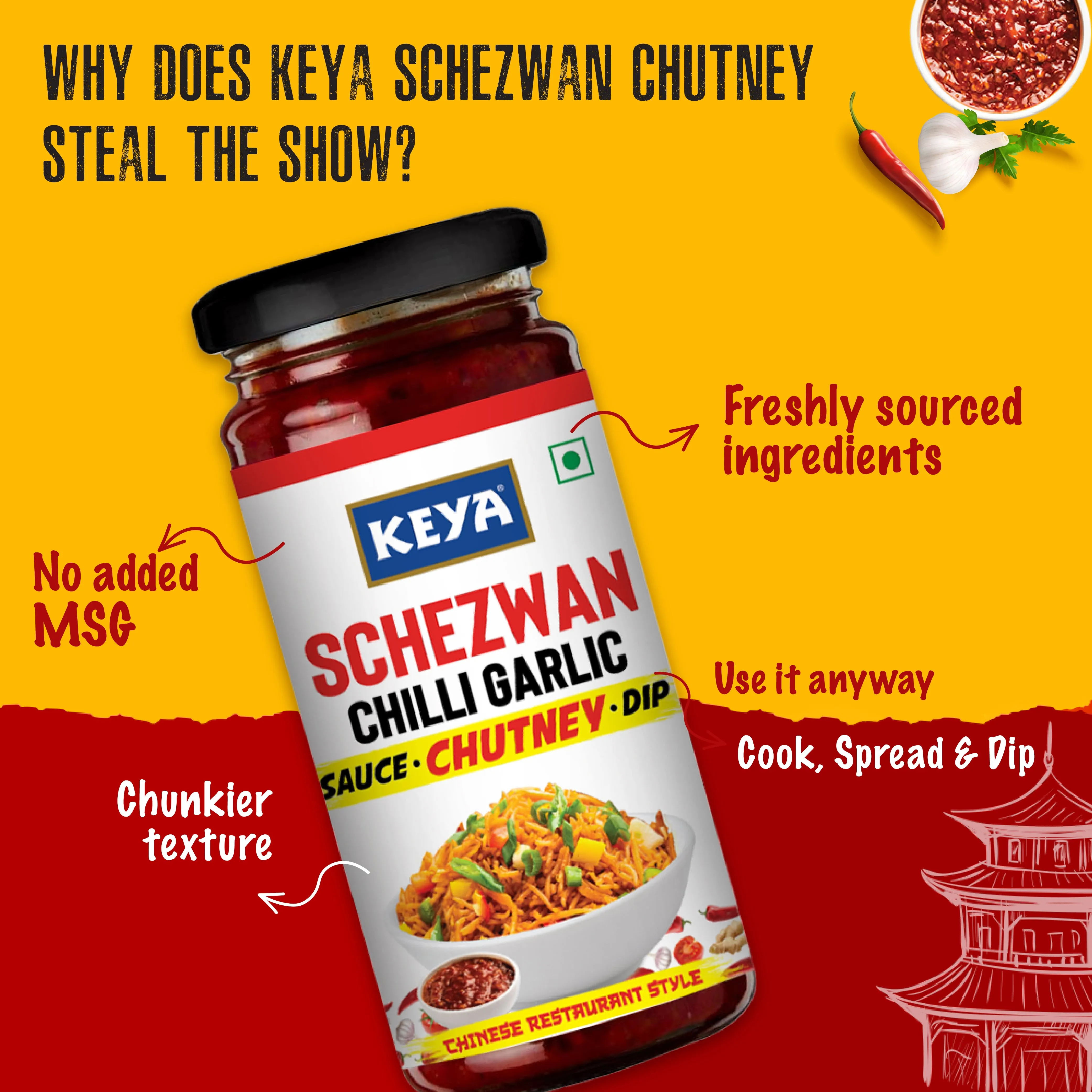Keya Schezwan Chilli Garlic Chutney -250 gm Each (Pack of 2)
