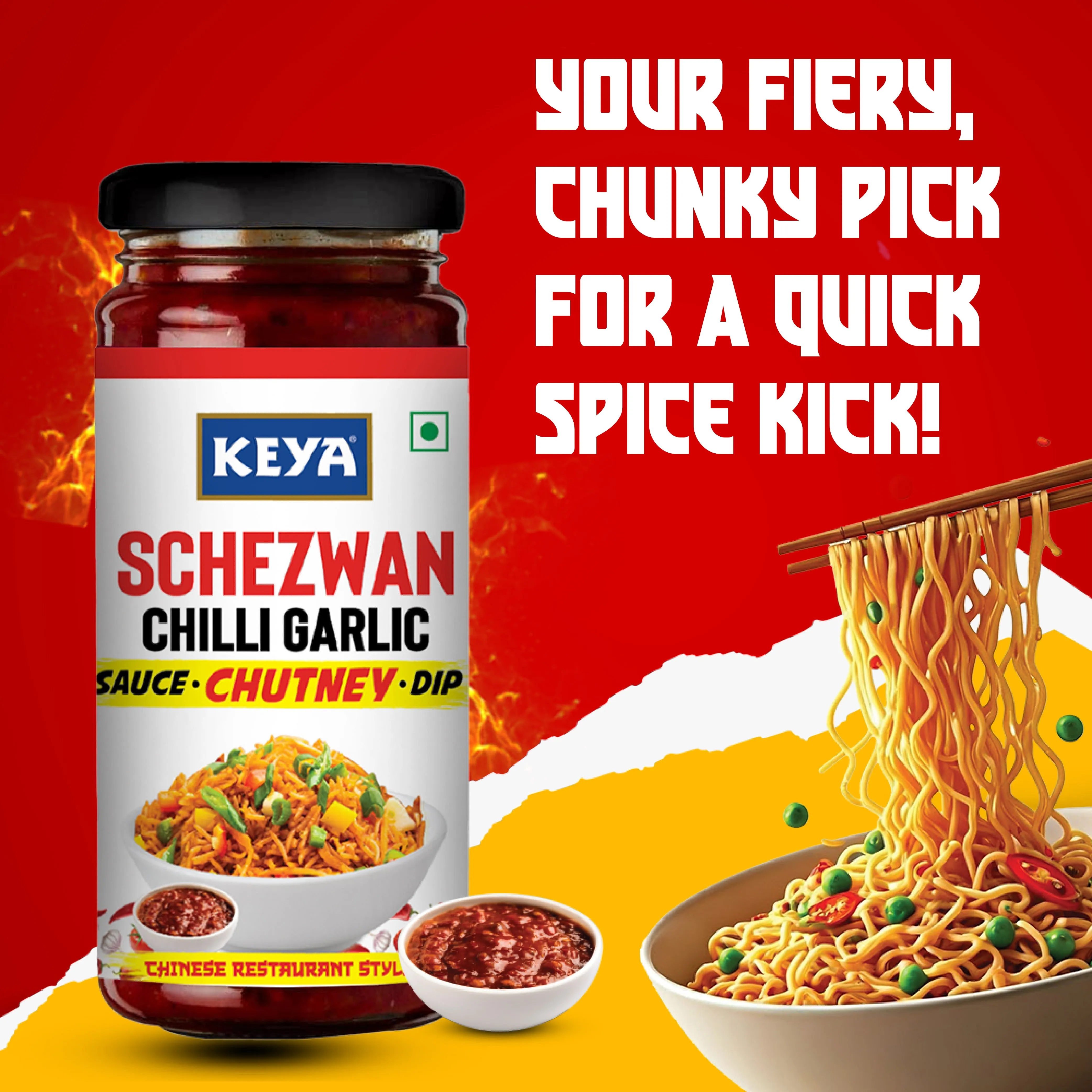 Keya Schezwan Chilli Garlic Chutney -250 gm Each (Pack of 2)