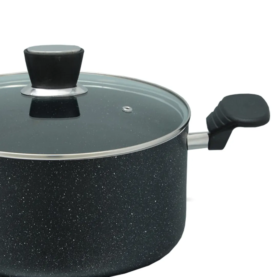 Marble Coated Casserole (Daigchi/Handi/Baigona) with Glass Lid - Black