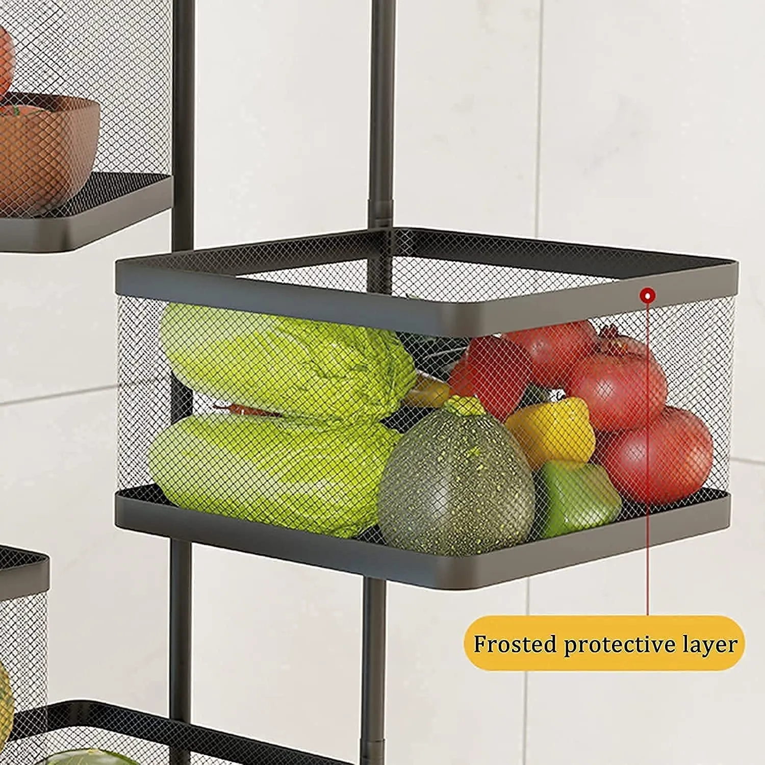 High-Quality Metal Kitchen Trolley Organizer with 3 Layers, Wheels, and Square Design for Fruits, Vegetables, and Onion Storage