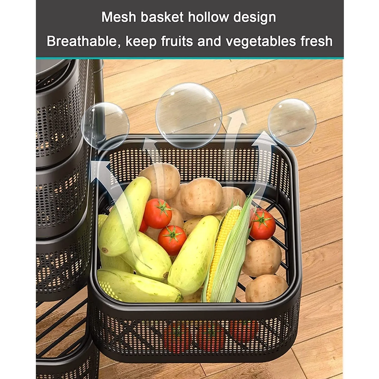 High-Quality Metal Kitchen Trolley Organizer with 3 Layers, Wheels, and Square Design for Fruits, Vegetables, and Onion Storage