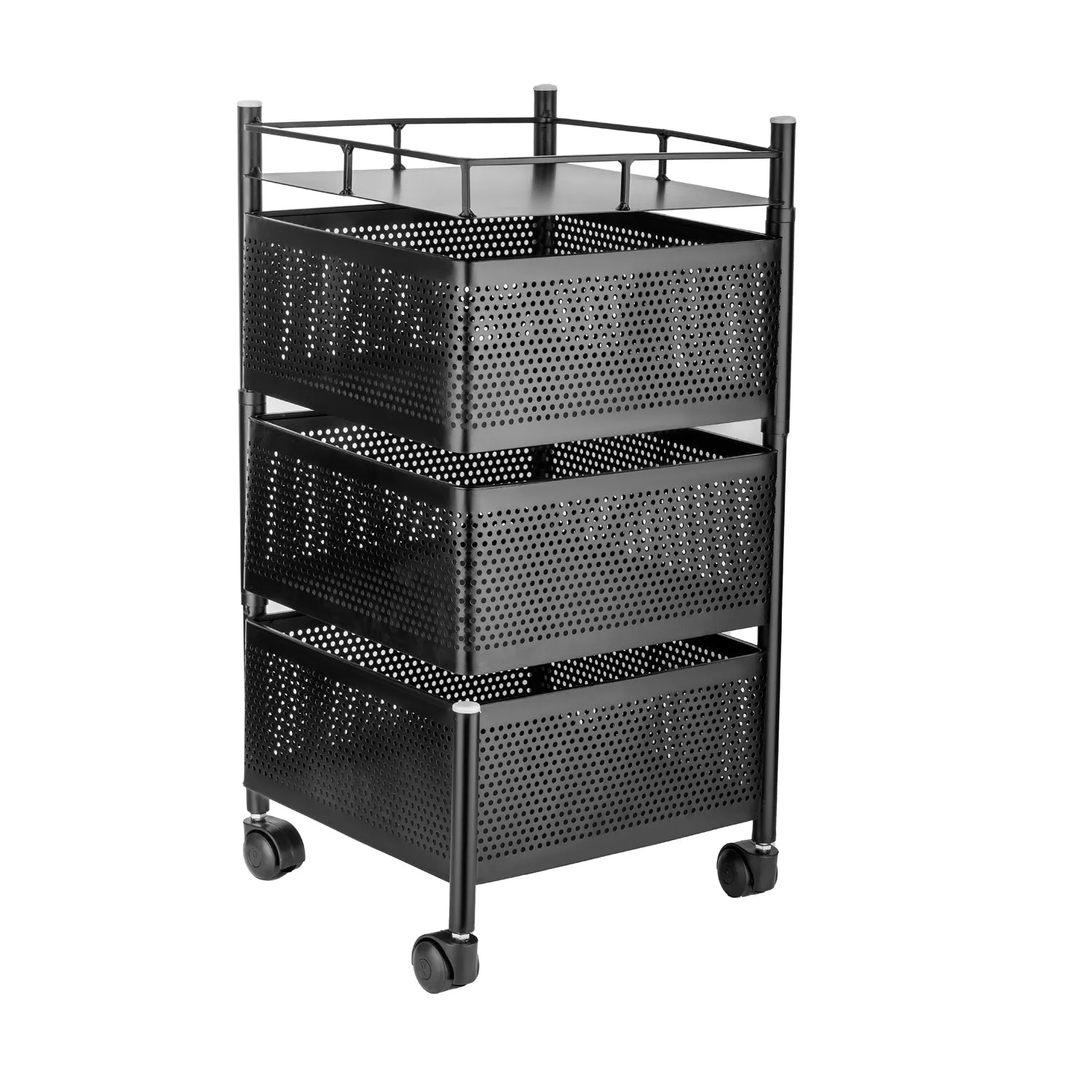 High-Quality Metal Kitchen Trolley Organizer with 3 Layers, Wheels, and Square Design for Fruits, Vegetables, and Onion Storage