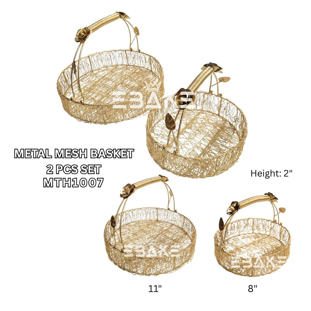 Metal Mesh Hamper Basket Round (Set of 2)
