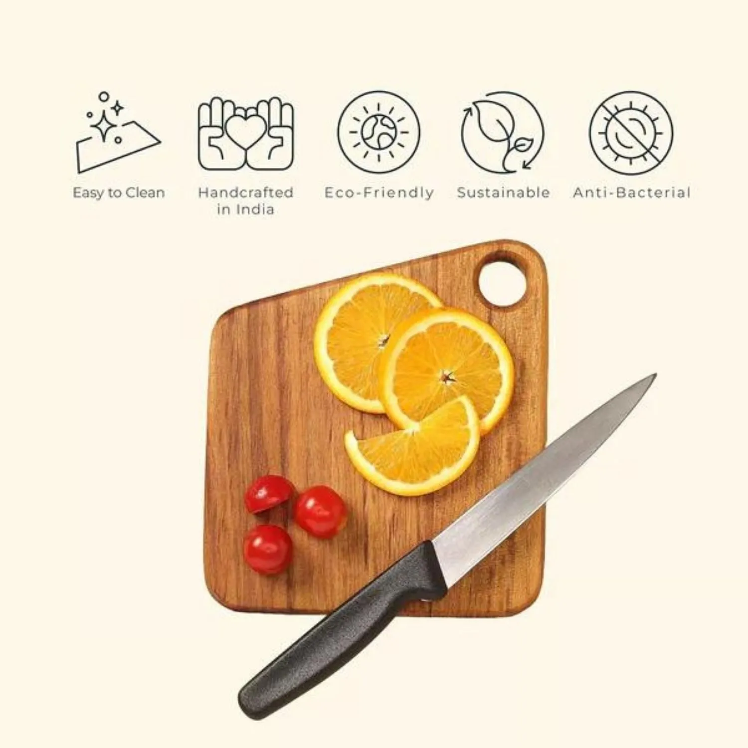 Mini Chopping Board / Serving Platter | Teak Wood | Hangable | Smooth Finish | 7"