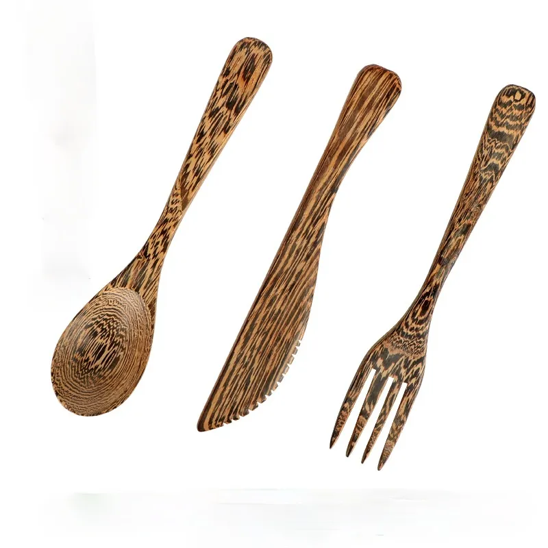 Natural Coconut Bowl Wooden Spoon Fork Knife Solid Wood Western Food Knife, Fork and Spoon