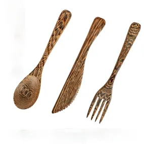 Natural Coconut Bowl Wooden Spoon Fork Knife Solid Wood Western Food Knife, Fork and Spoon