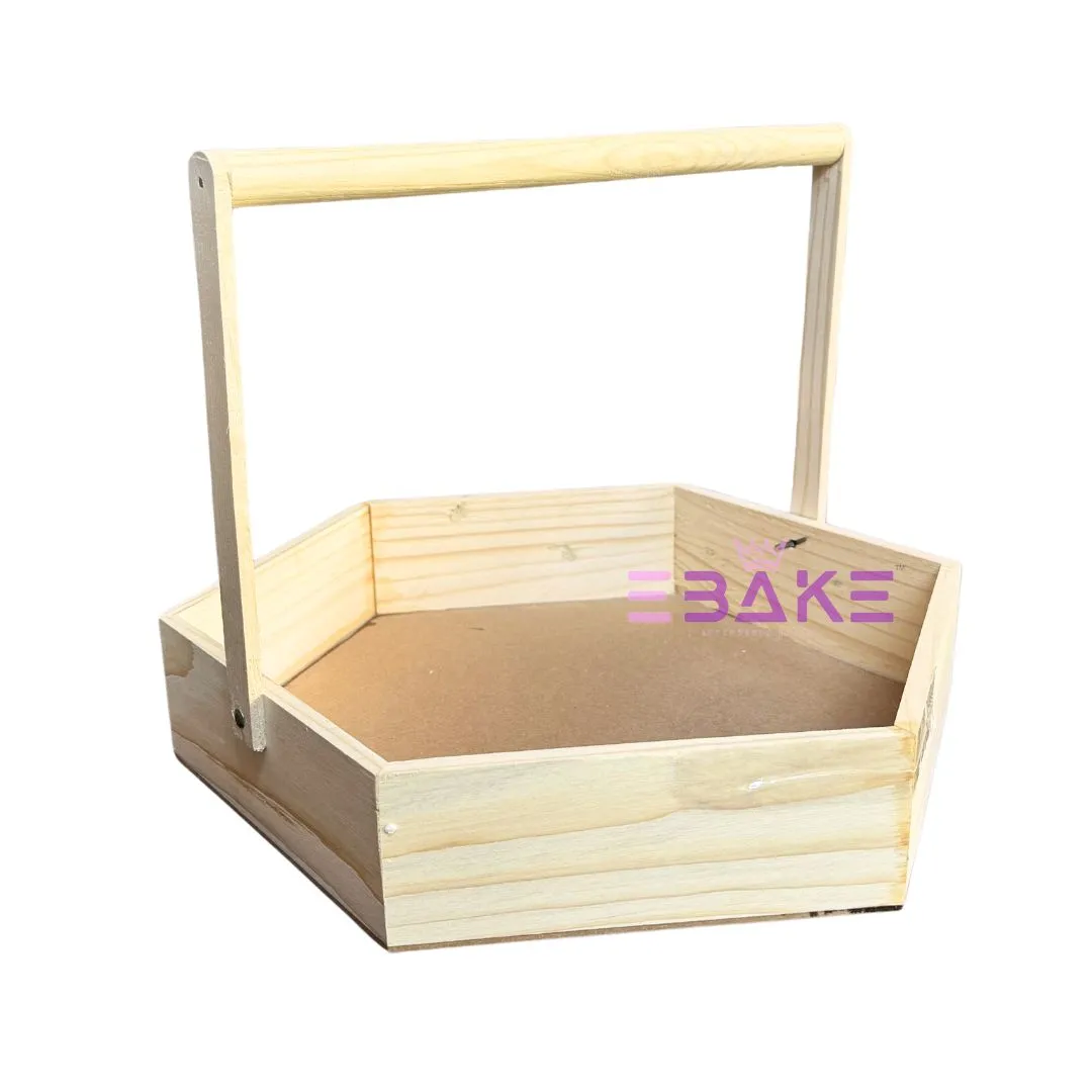 Pinewood Tray / Hexagon Wooden Hamper Basket With Handle
