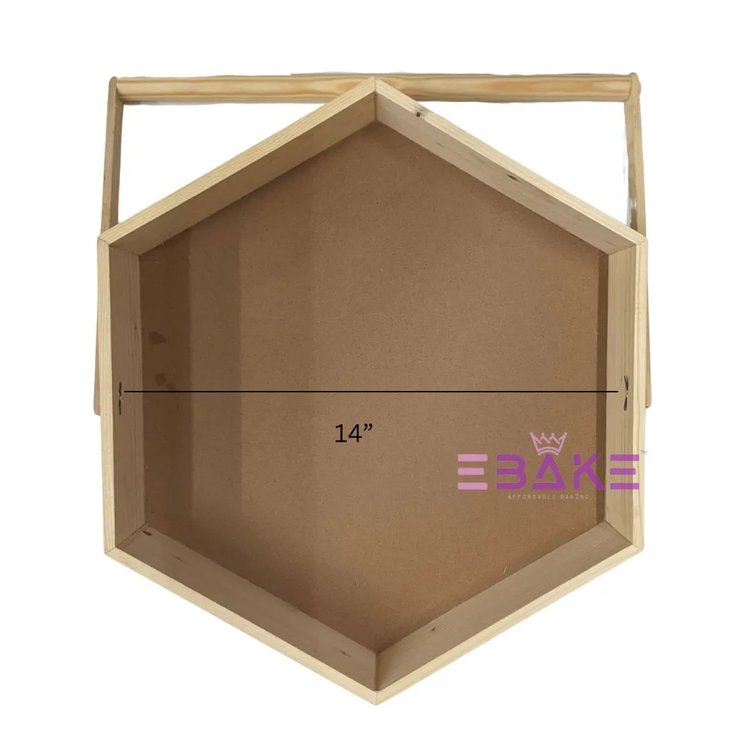 Pinewood Tray / Hexagon Wooden Hamper Basket With Handle