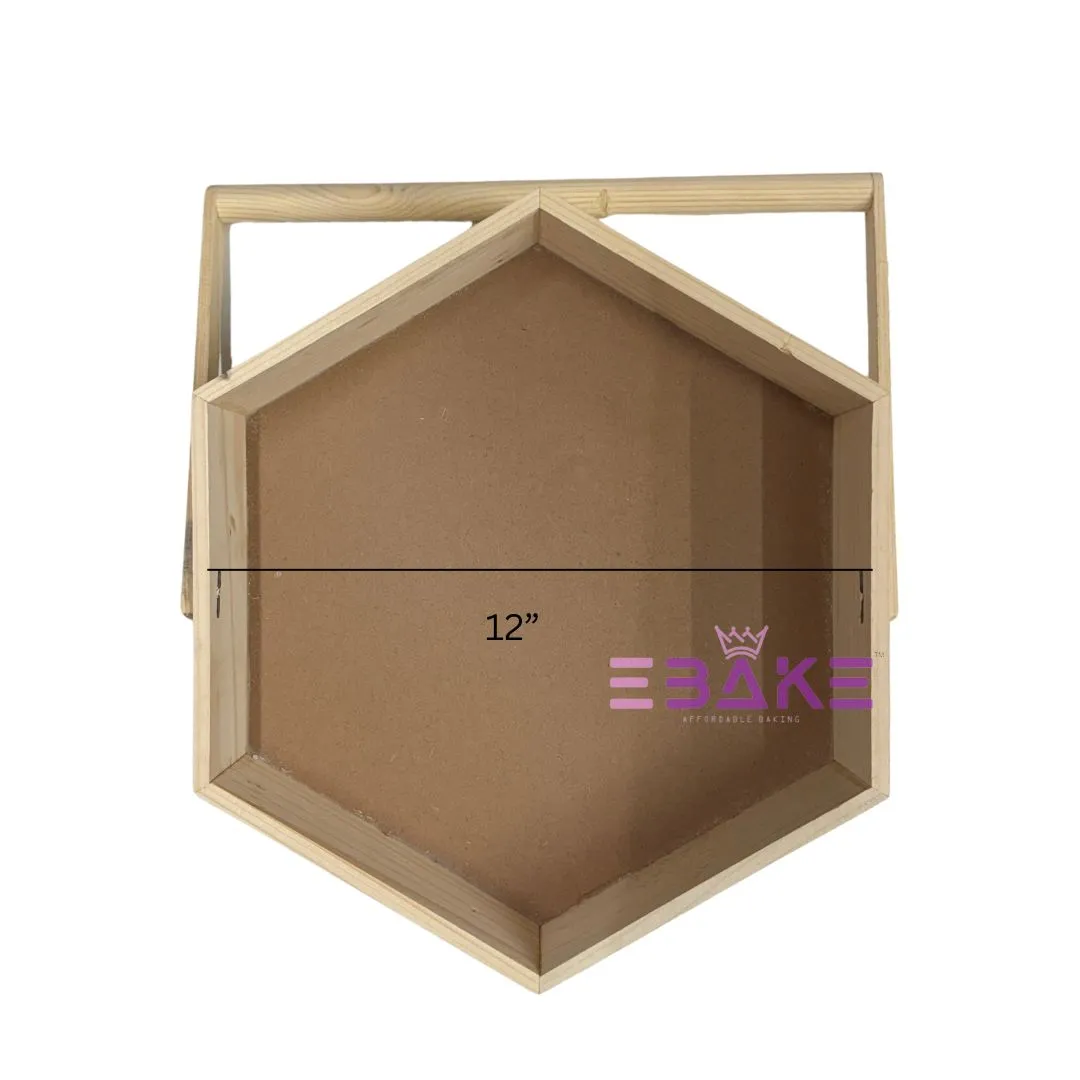 Pinewood Tray / Hexagon Wooden Hamper Basket With Handle