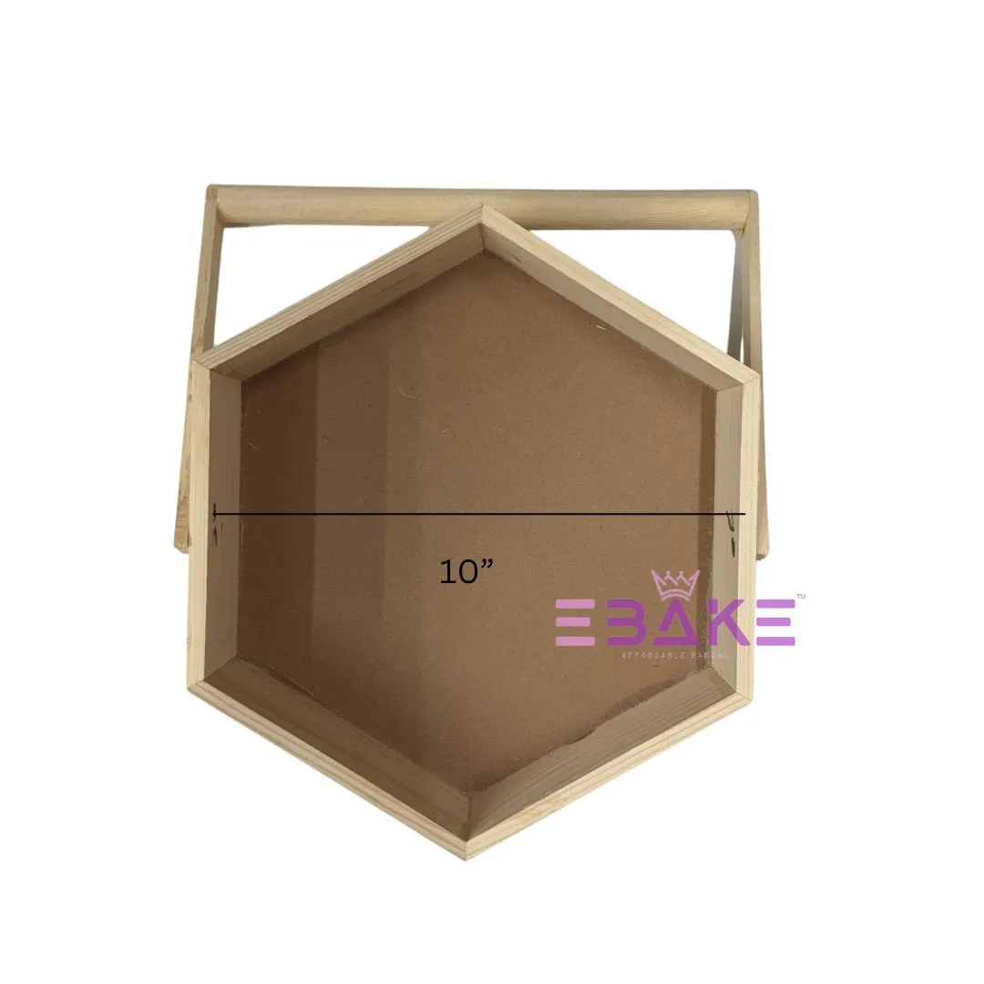 Pinewood Tray / Hexagon Wooden Hamper Basket With Handle