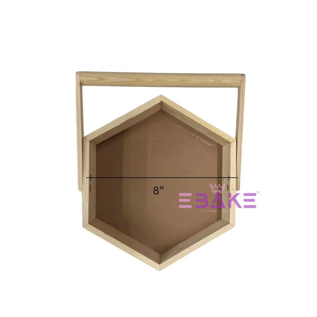 Pinewood Tray / Hexagon Wooden Hamper Basket With Handle