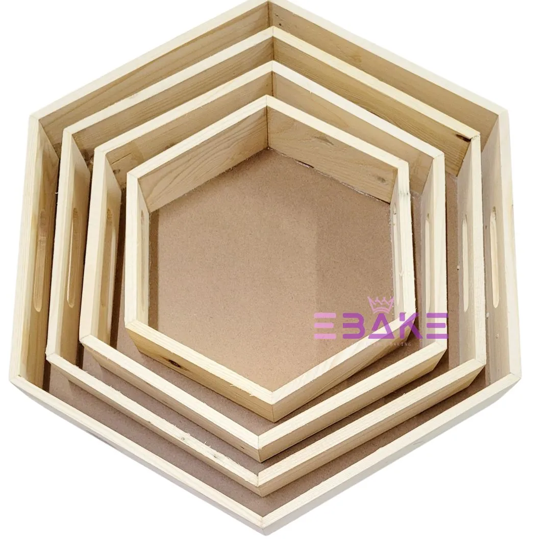Pinewood Tray Set / Hexagon Wooden Hamper Tray (Set of 4 Sizes)