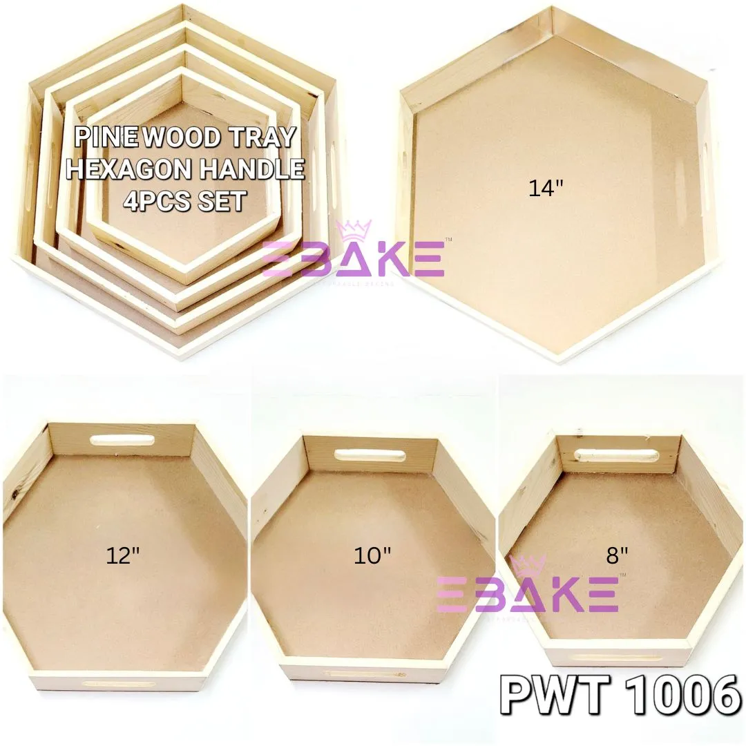Pinewood Tray Set / Hexagon Wooden Hamper Tray (Set of 4 Sizes)