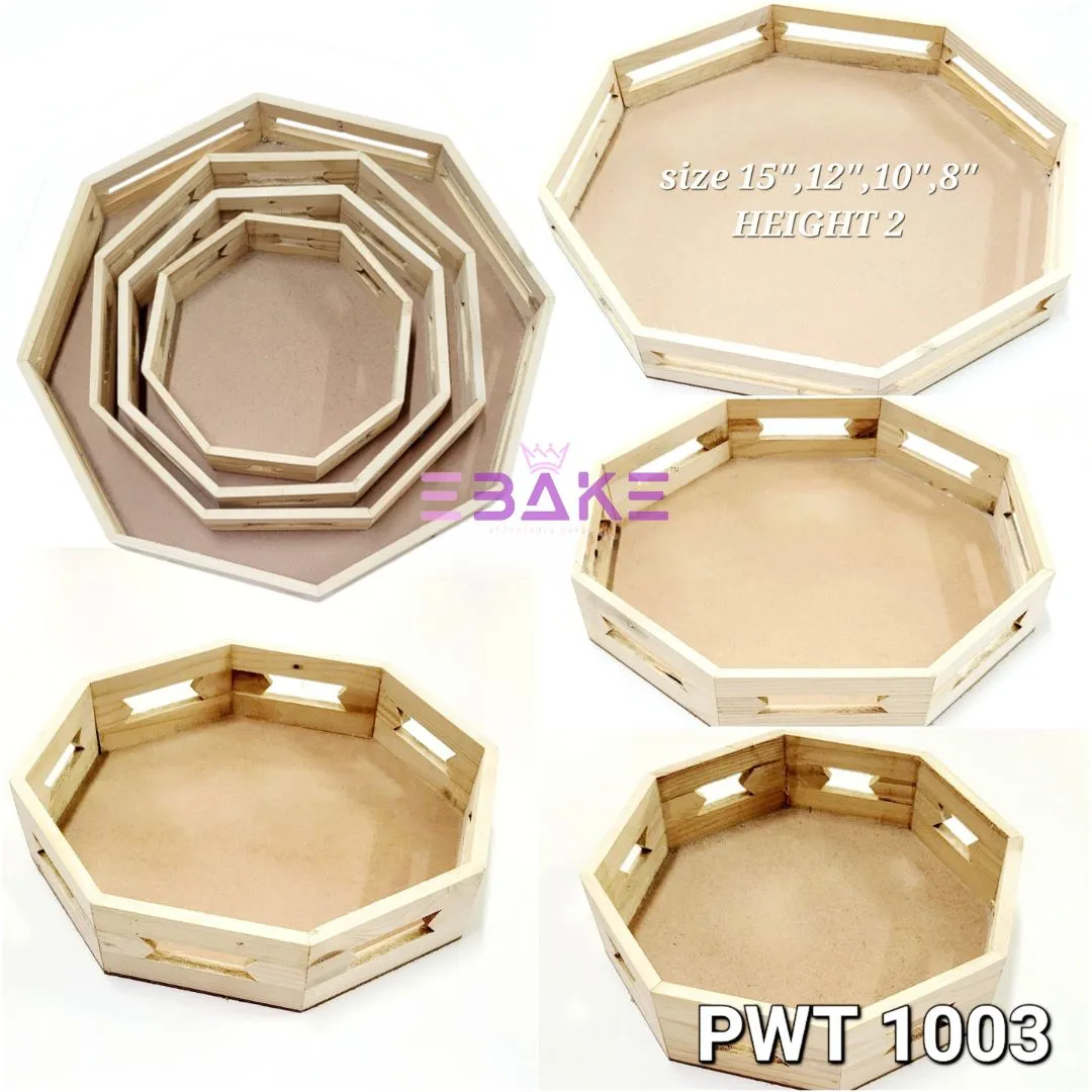 Pinewood Tray Set / Octagon Wooden Hamper Tray (Set of 4 Sizes)