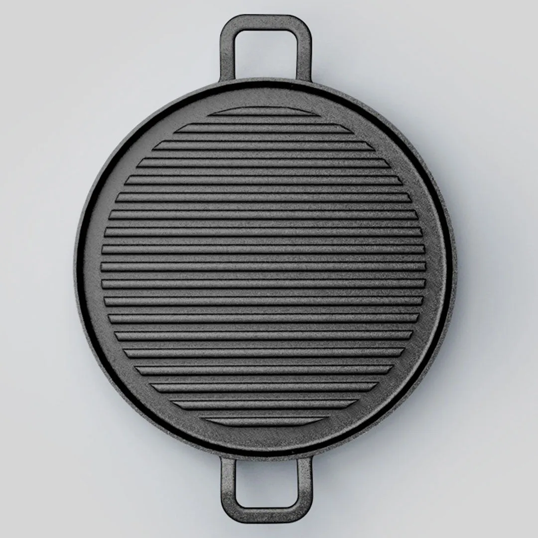 SOGA 28cm Ribbed Cast Iron Frying Pan Skillet Coating Steak Sizzle Platter