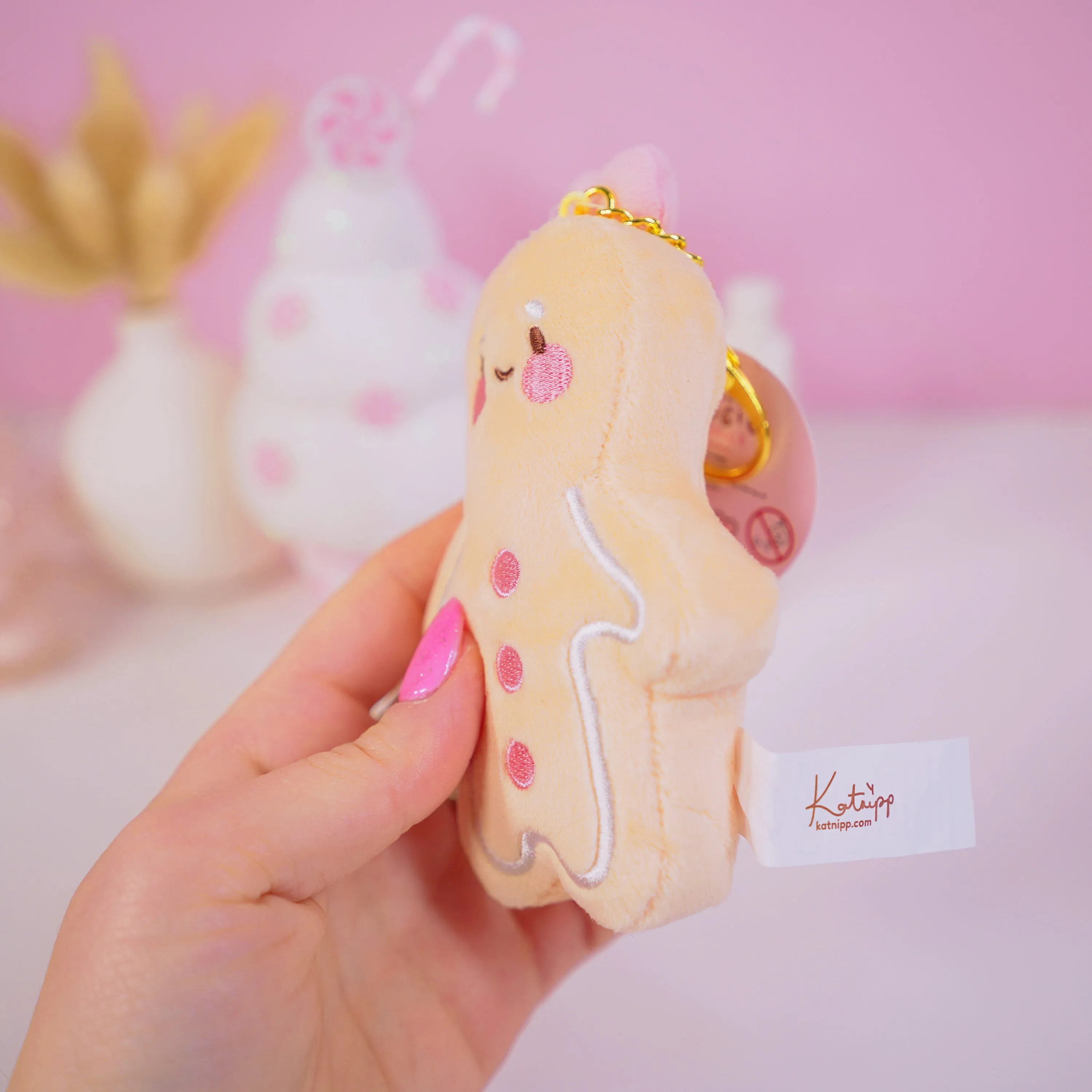Spice Gingerbread Kawaii Keychain Plushie | Cute Soft Toy Charm | Adorable Mini Gingerbread Accessory for Bags, Keys & Backpacks